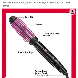 REVLON Silicone Bristle Heated Hair Styling Brush, Black, 1 inch barrel